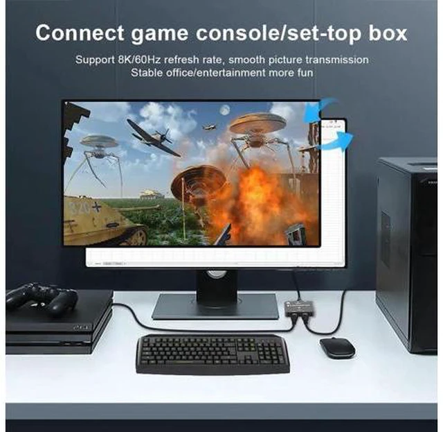 Alt view image 2 of 6 - HDMI-compatible 8K HD 2.1 Bi-Directional Switch 8K@60Hz 4K@120Hz 1in 2 out 2in 1
