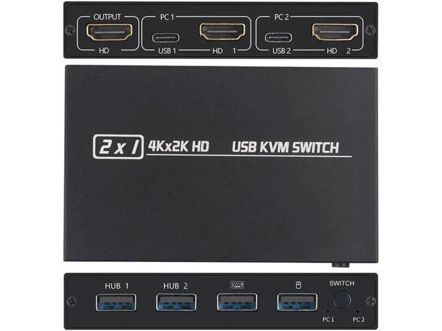 Alt view image 5 of 6 - 4K KVM Switch HDMI-compatible 2 Port Box For Computer Cable Keyboard Mouse share