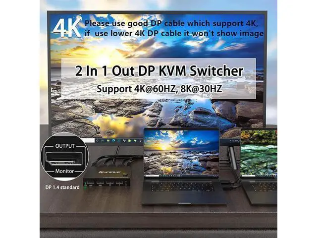 Alt view image 5 of 6 - 2 In 1 Out DP KVM Switch USB PC Dual Monitor HDMI-Compatible Switcher 4K 60Hz Di