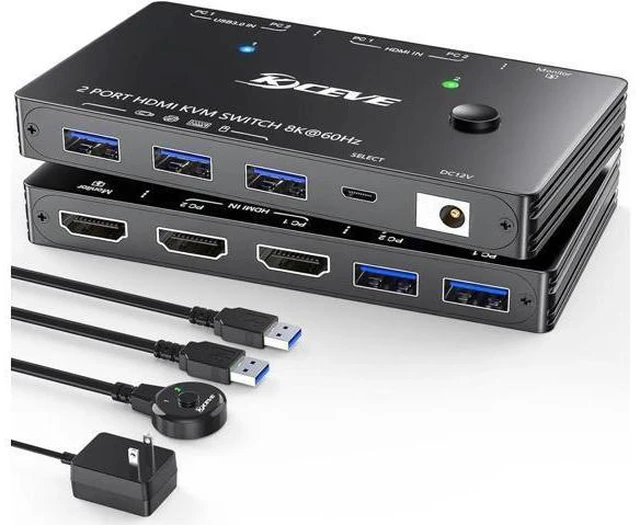 Main image of USB 3.0 KVM Switch HDMI 8K@60Hz with 3 USB3.0 Switch for 2 Computers Sharing 1 M
