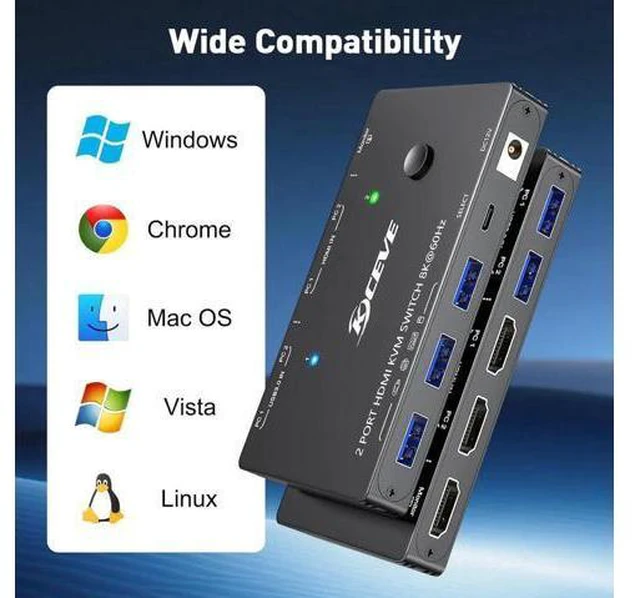 Alt view image 4 of 7 - USB 3.0 KVM Switch HDMI 8K@60Hz with 3 USB3.0 Switch for 2 Computers Sharing 1 M