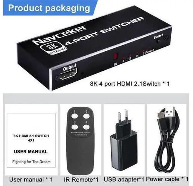 Main image of Switcher 4 in 1 out 8K HDMI Switch 4-port HDMI Source 1 Display Adapter with IR