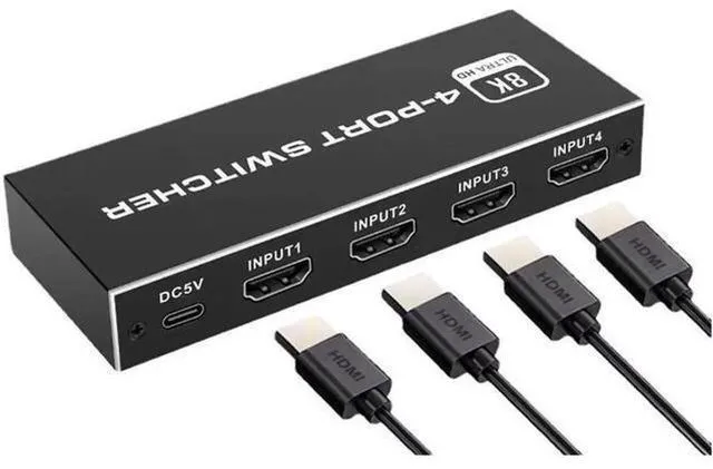 Alt view image 3 of 7 - Switcher 4 in 1 out 8K HDMI Switch 4-port HDMI Source 1 Display Adapter with IR