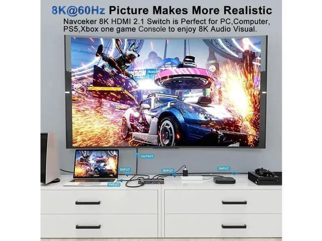 Alt view image 6 of 7 - Switcher 4 in 1 out 8K HDMI Switch 4-port HDMI Source 1 Display Adapter with IR