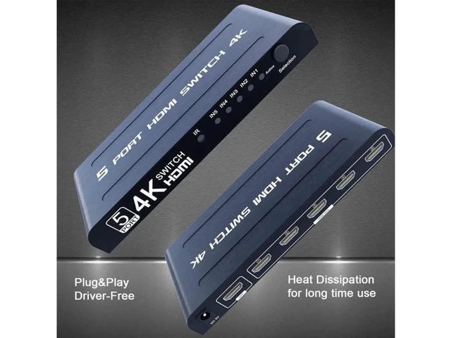 Alt view image 7 of 7 - 5 Ports HDMI Switch with Remote - HDMI Switcher 5 in 1 Out, HDMI Switcher 4K, 5