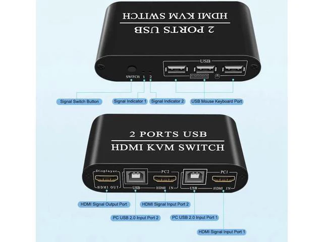 Alt view image 3 of 5 - 4K High Definition HDMI KVM Switch 2-Port USB Manual Switcher Box Keyboard Mouse