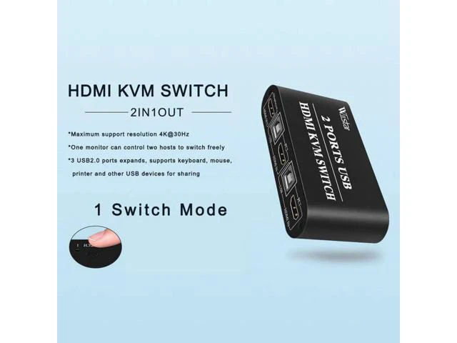 Alt view image 5 of 5 - 4K High Definition HDMI KVM Switch 2-Port USB Manual Switcher Box Keyboard Mouse