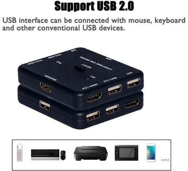 Alt view image 3 of 6 - 4K x 2K 3D HDMI-compatible KVM USB 2.0 Keyboard Mouse Printer Monitor Host HDTV