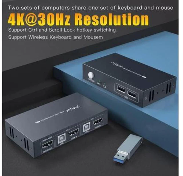Alt view image 4 of 6 - USB KVM Switch HDMI Splitter Keyboard And Mouse Switch HD 4K@30Hz 2 In 1 Out Wit