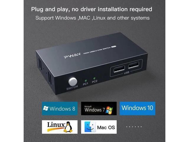 Alt view image 3 of 6 - USB KVM Switch HDMI Splitter Keyboard And Mouse Switch HD 4K@30Hz 2 In 1 Out Wit