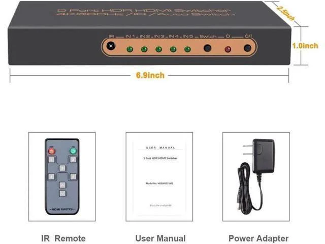 Alt view image 3 of 7 - 5 Port HDMI Switch, 4K @60Hz HDMI Switch with Remote Support HDR10, Dolby Vision