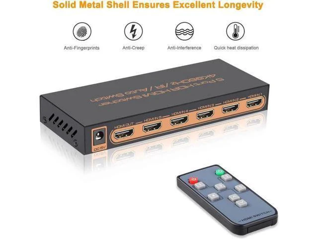 Alt view image 4 of 7 - 5 Port HDMI Switch, 4K @60Hz HDMI Switch with Remote Support HDR10, Dolby Vision