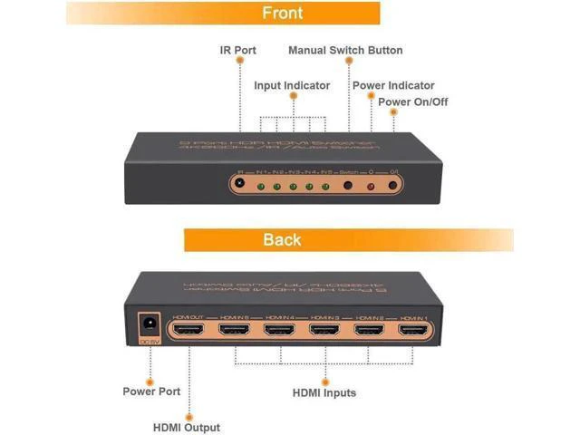 Alt view image 5 of 7 - 5 Port HDMI Switch, 4K @60Hz HDMI Switch with Remote Support HDR10, Dolby Vision
