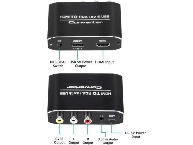 Alt view image 6 of 6 - HDMI to RCA Converter, 1080P HDMI to AV 3RCA CVBs Composite Video 3.5mm Aux Audi