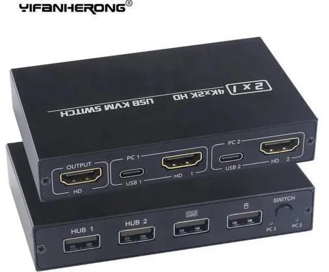 Main image of 4K KVM Switch HDMI-Compatible 2 Port Box USB for Shared Monitor Keyboard And Mou