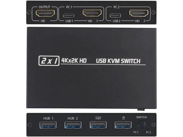 Alt view image 2 of 6 - 4K KVM Switch HDMI-Compatible 2 Port Box USB for Shared Monitor Keyboard And Mou