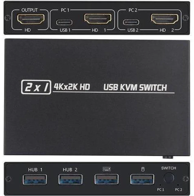 Alt view image 5 of 6 - HDMI-compatible 2 Port Box 4K KVM Shared Keyboard And Mouse Adapter Plug and pla