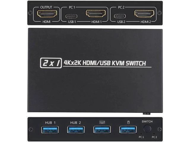 Alt view image 3 of 7 - 4K@30HZ USB HDMI KVM Switcher USB 2.0 Switch Splitter For 2 PC Sharing 4 Keyboar
