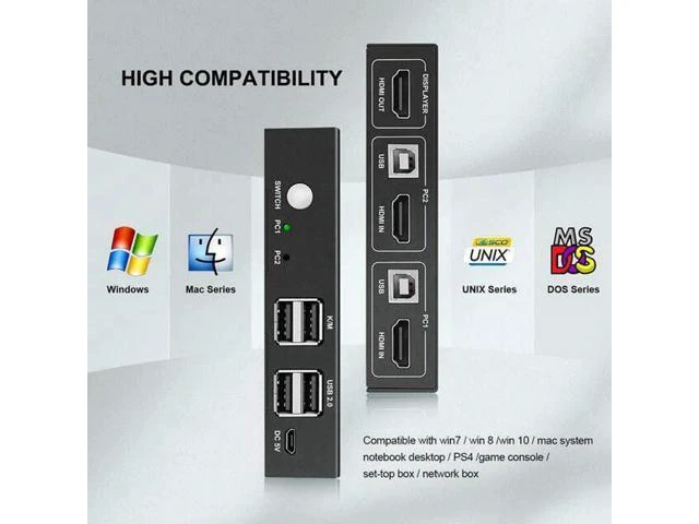 Alt view image 3 of 6 - USB KVM Switch HDMI Splitter Support 4K@60Hz 2 In 1 Out With keyboard and mouse