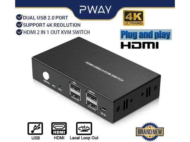 Alt view image 5 of 6 - USB KVM Switch HDMI Splitter Support 4K@60Hz 2 In 1 Out With keyboard and mouse