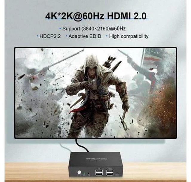 Alt view image 6 of 6 - USB KVM Switch HDMI Splitter Support 4K@60Hz 2 In 1 Out With keyboard and mouse
