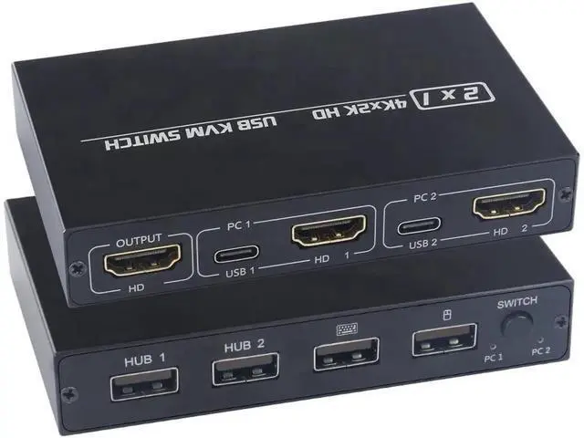 Alt view image 2 of 6 - 4KX2K KVM Switch Splitter for Shared Monitor Keyboard Mouse HDMI-compatible 2Por