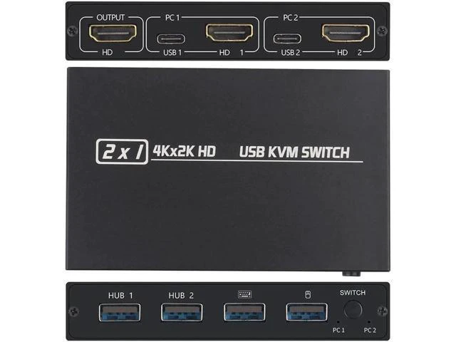 Alt view image 3 of 6 - 4KX2K KVM Switch Splitter for Shared Monitor Keyboard Mouse HDMI-compatible 2Por