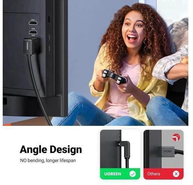 Alt view image 7 of 7 - UGREEN HDMI Cable Right Angle 4K 90 Degree HDMI Cord High Speed Down Angle HDMI