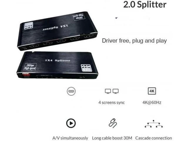 Alt view image 2 of 7 - 4K@60hz HDR HDMI 2.0 Splitter 1 In 4 Out HD Transmission EDID Management Support