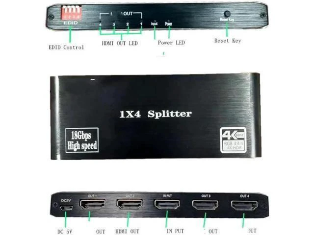 Alt view image 6 of 7 - 4K@60hz HDR HDMI 2.0 Splitter 1 In 4 Out HD Transmission EDID Management Support