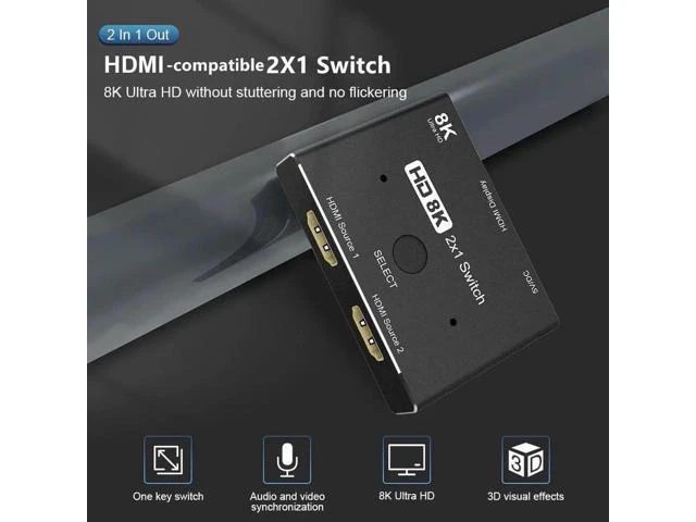 Alt view image 3 of 5 - HDMI-compatible 2.1 2 in 1 out Ultra speed 48Gbps 8K@60Hz 4K@120Hz Switch adapte