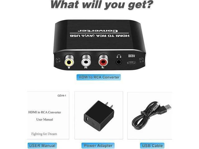 Alt view image 2 of 7 - HDMI to RCA Converter, Aluminum 1080P HDMI to AV 3RCA CVBS Composite Adapter wit