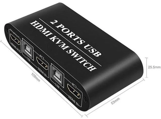Alt view image 6 of 6 - HDMI Switch 2 IN 1 OUT 4K 2 Ports USB with 3 USB 2.0 Ports for 2 Computers Share