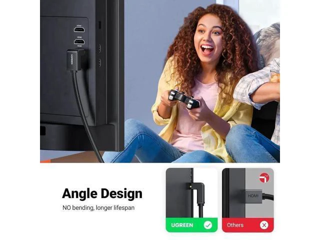Alt view image 7 of 7 - UGREEN HDMI Cable Right Angle 4K 90 Degree HDMI Cord High Speed Down Angle HDMI