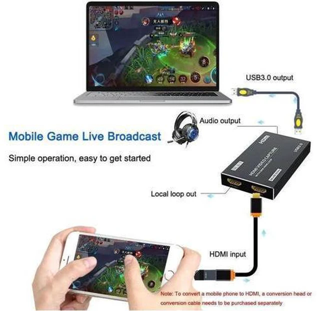 Alt view image 3 of 7 - 4K HDMI Video Capture Card USB3.0 1080p 60Hz Capture Card Screen Dongle Game Str