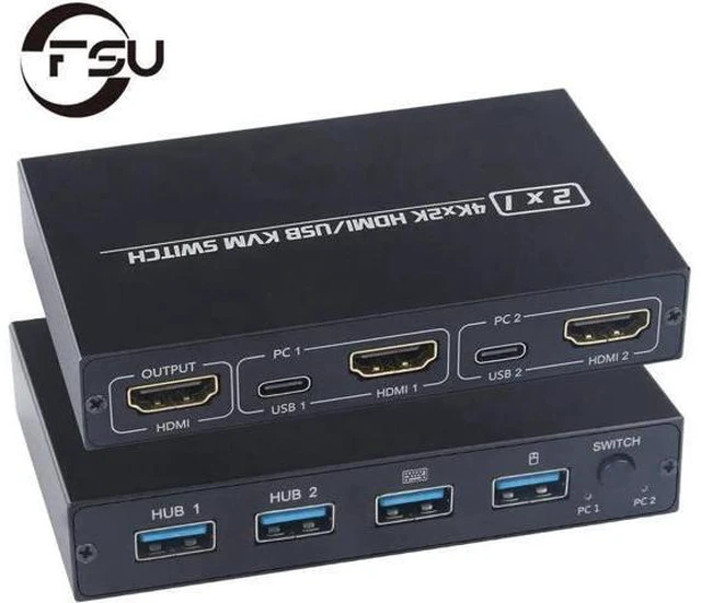 Main image of Switch HDMI-compatible 2 Port Box USB 4K for Mouse Adaptive EDID / HDCP Printer
