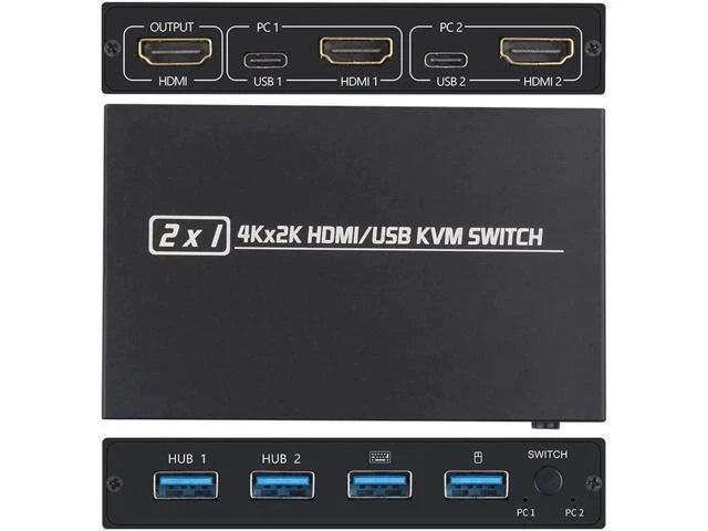 Alt view image 3 of 6 - Switch HDMI-compatible 2 Port Box USB 4K for Mouse Adaptive EDID / HDCP Printer