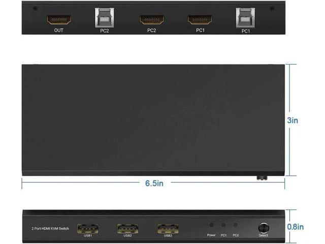 Alt view image 5 of 5 - KVM switch 3 USB 2.0 HDMI-compatible 4K 30Hz Splitter Printer Mouse Keyboard Sha
