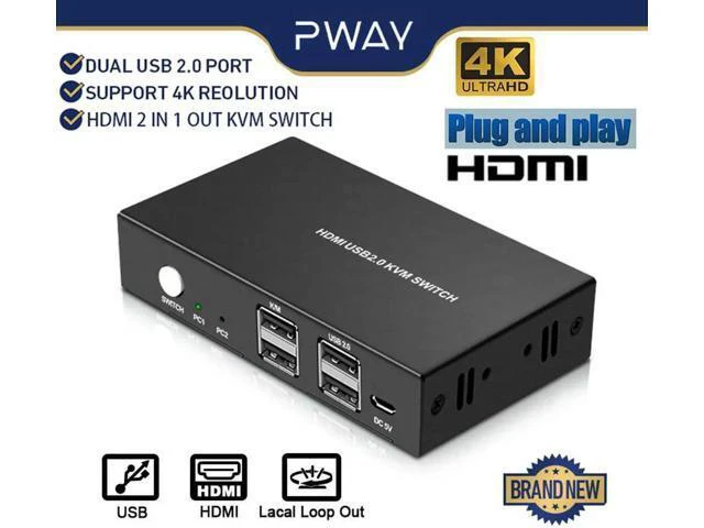 Alt view image 4 of 6 - 2 Computer Share one Monitor one Keyboard Mouse USB KVM Switch HDMI Splitter Sup