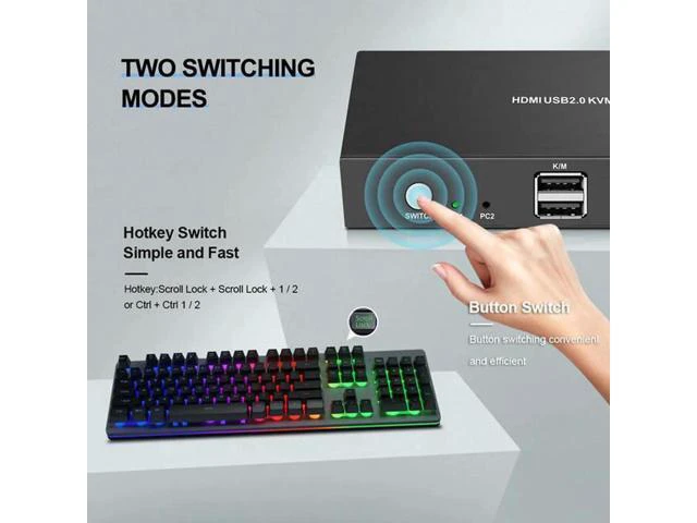 Alt view image 6 of 6 - 2 Computer Share one Monitor one Keyboard Mouse USB KVM Switch HDMI Splitter Sup