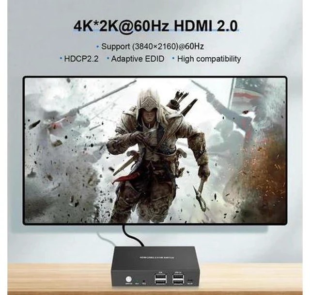 Alt view image 4 of 5 - 2 Computer Share one Monitor one Keyboard Mouse USB KVM Switch HDMI Splitter Sup
