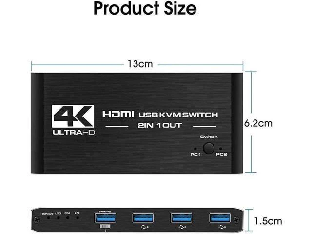 Alt view image 2 of 6 - USB2.0 KVM Switch 4K 60HZ HDMI2.0 2 Input 1Output KVM Switchfor Laptop/PC Keyboa
