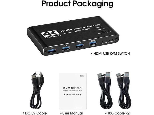 Alt view image 5 of 6 - USB2.0 KVM Switch 4K 60HZ HDMI2.0 2 Input 1Output KVM Switchfor Laptop/PC Keyboa