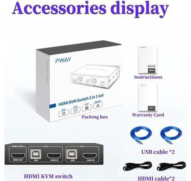 Alt view image 3 of 6 - 2 Computers 4K Kvm Hdmi Switches 2 Monitor and Usb 2.0 Switcher 2 in 1 out Switc
