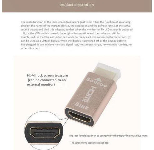 Alt view image 6 of 6 - 4X HDMI Lock Screen Signal Holder KVM HDMI2.0 Virtual Adapter EDID DDC Dummy Plu