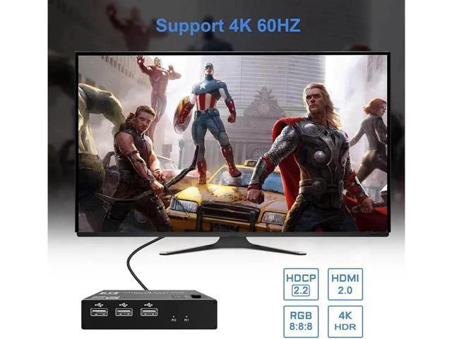 Alt view image 2 of 7 - 2 Port HDMI KVM Switch, USB HDMI Switch 4K, with 3x USB 2.0 Hub, 4K @60Hz 2 in 1