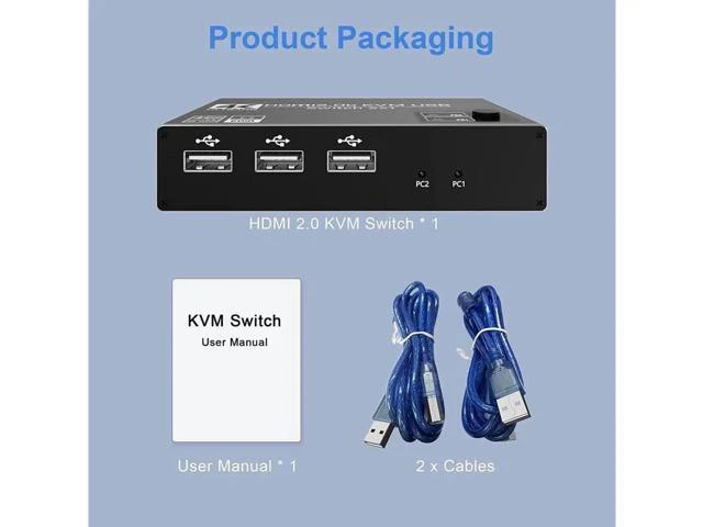 Alt view image 4 of 7 - 2 Port HDMI KVM Switch, USB HDMI Switch 4K, with 3x USB 2.0 Hub, 4K @60Hz 2 in 1