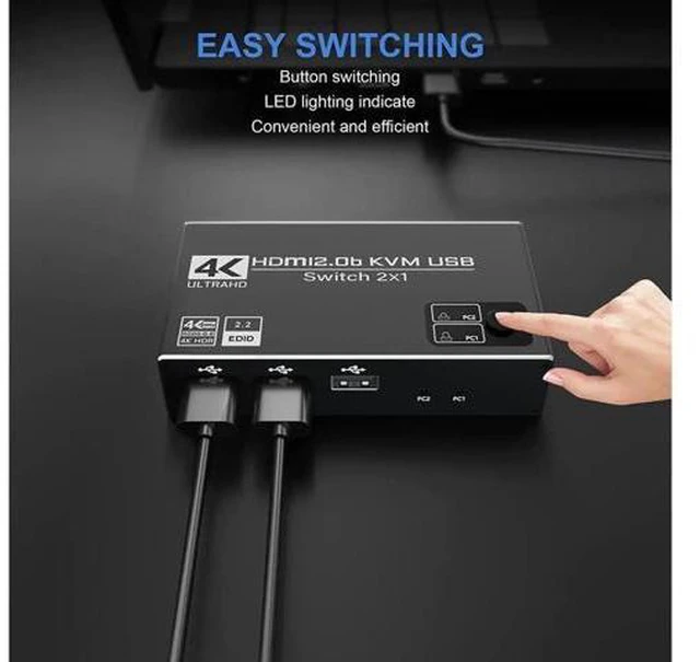 Alt view image 5 of 7 - 2 Port HDMI KVM Switch, USB HDMI Switch 4K, with 3x USB 2.0 Hub, 4K @60Hz 2 in 1