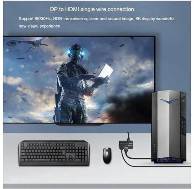 Alt view image 5 of 7 - 8K Displayport to HDMI + DP Splitter DP to HDMI Converter DP 8K@30Hz 4K@120Hz Hi