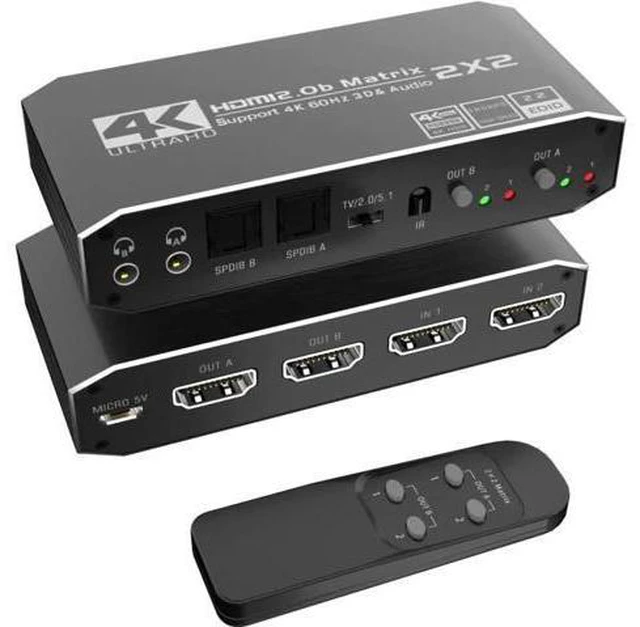Main image of 2x2 4K HDMI Switch, 2x2 HDMI Matrix Switcher, 4K 60Hz Video Switcher 2 in 2 Out